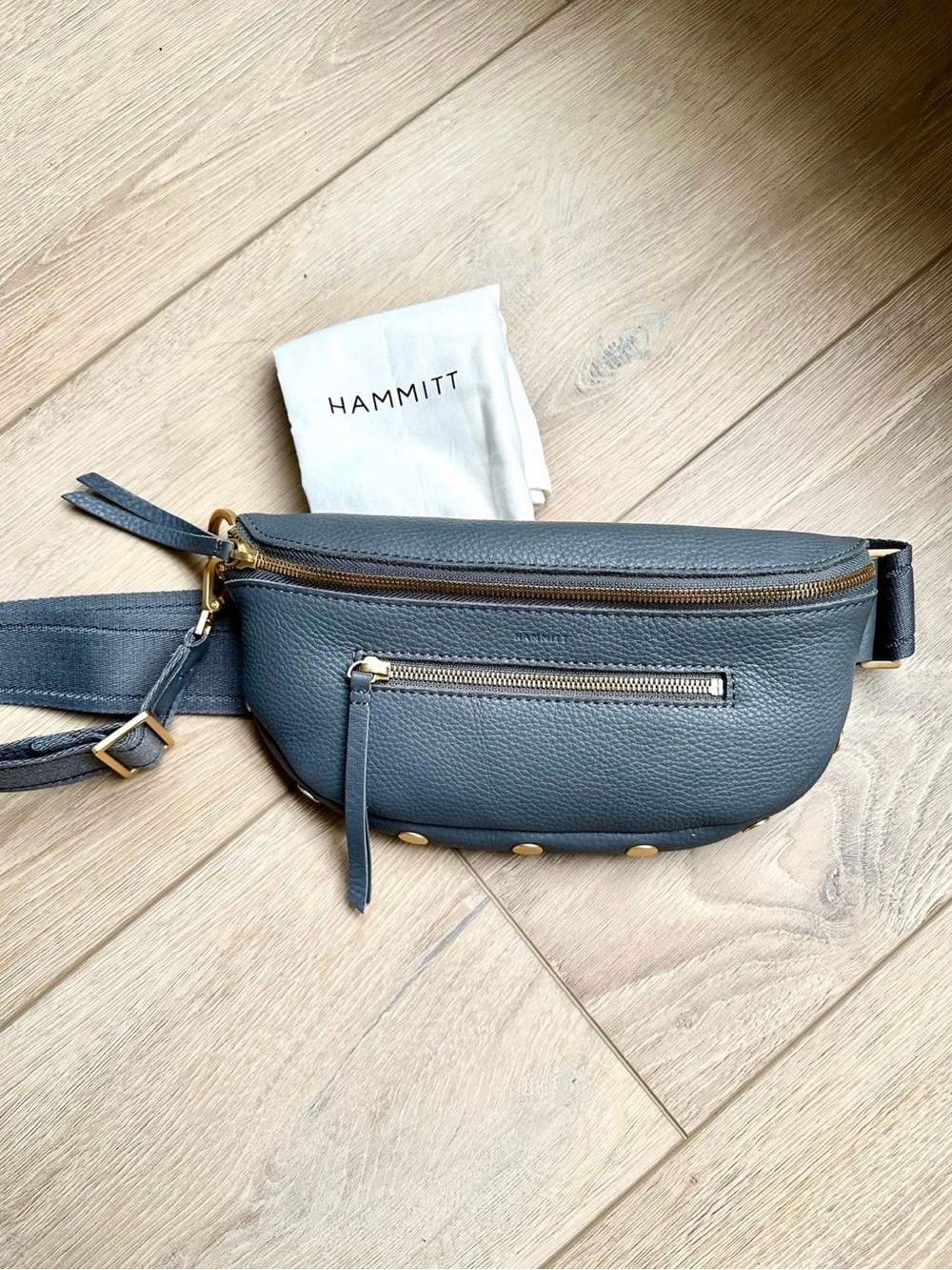 🆕 ✨HAMMITT Charles Medium Sonnet Grey Leather Brushed Gold Crossbody Bag - Picture 6 of 11